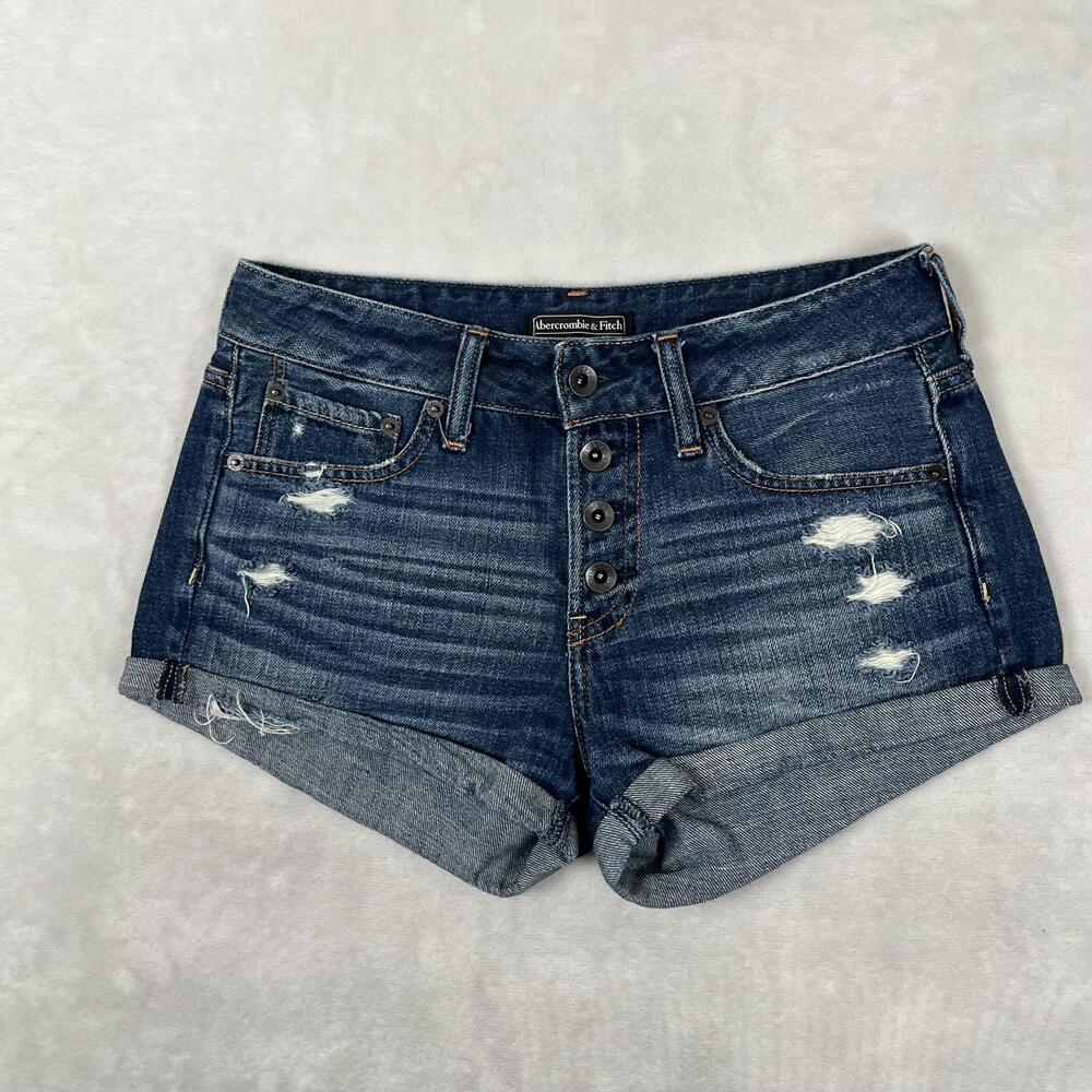 Abercrombie & Fitch Shorts Womens 26 Blue Cutoff Button Fly Cuffed Distressed